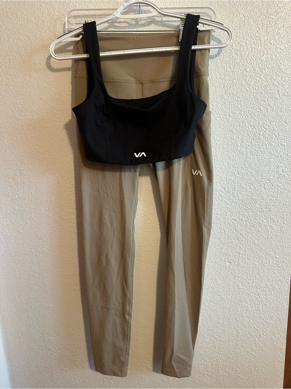 RVCA Black Crop Tank and Olive High-Rise Leggings Active Set